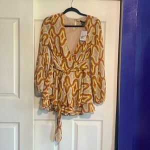 FOREVER 21 ABSTRACT PRINT CHIFFON FLOUNCE ROMPER